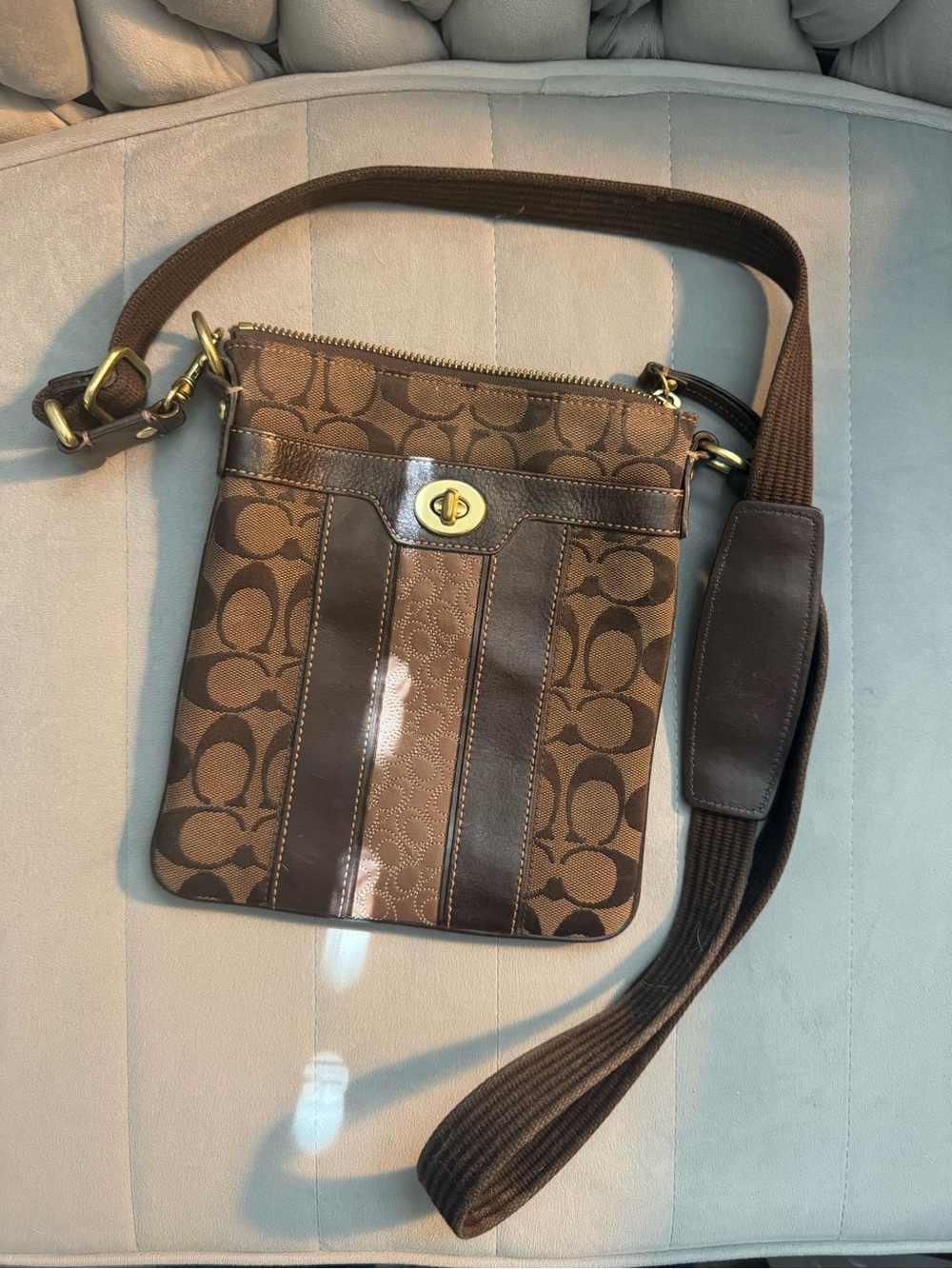 Coach Brown Signature Canvas Messenger Crossbody with Dark Brown Trim